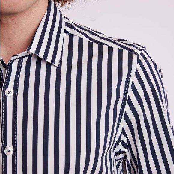 Paisley & Gray Navy Dress Shirt with White Wide Stripes. Size Medium - Picture 3 of 4